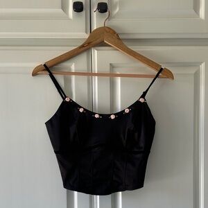 Black Floral Women's Cropped Tank Top